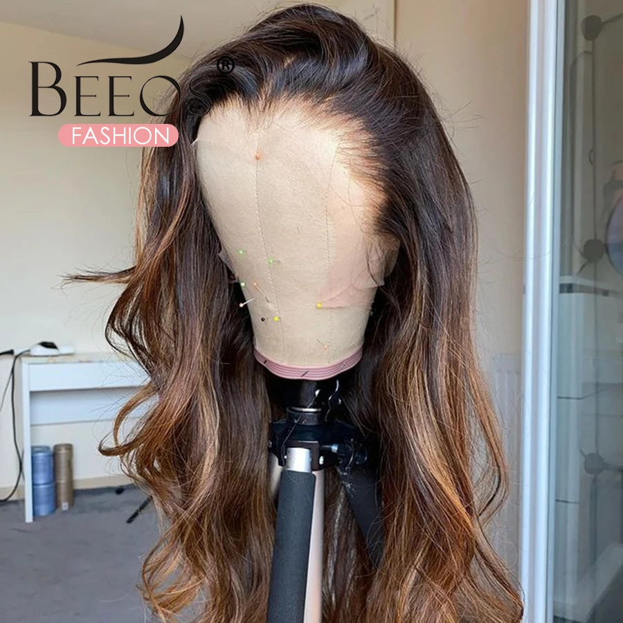 

Body Wave 13X6 Lace Front Human Hair Wigs Remy Brazilian Wigs Pre Plucked 180% Ombre Honey Brown Lace Front Wig For Women 1B30