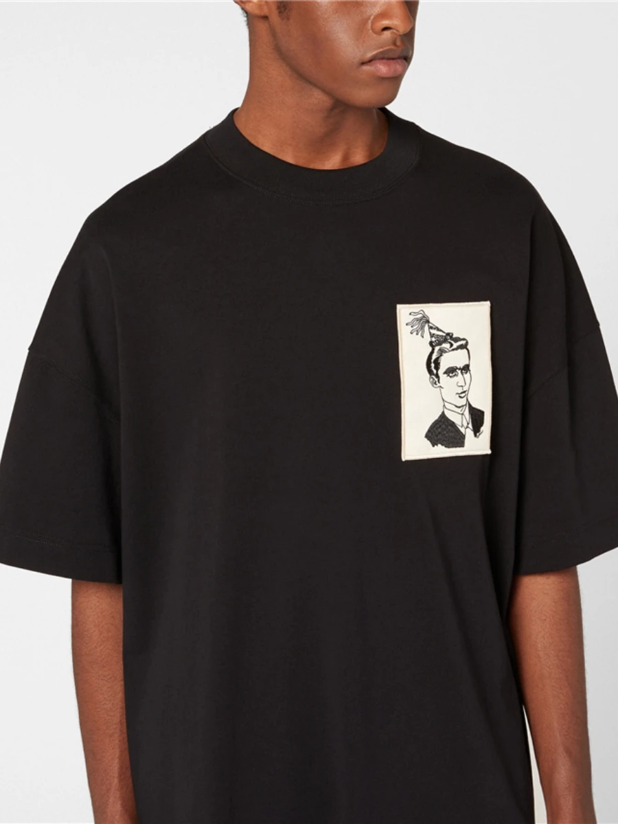 

2021 Spring and Summer Limited French Portrait Embroidery Patch Solid Color Men's and Women's Short-sleeved T-shirt