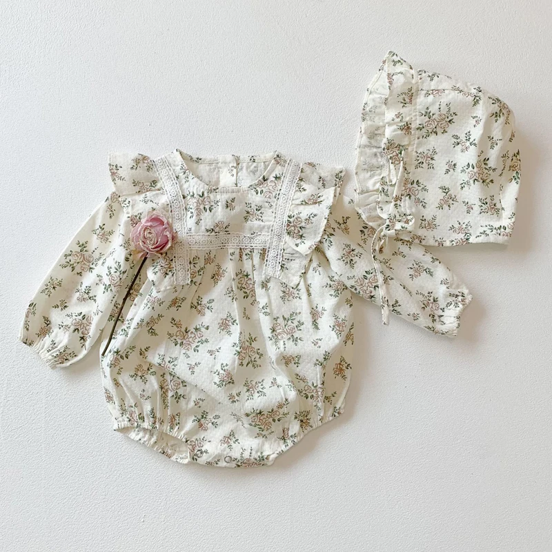 

Детская одежда LZH, новинка весны 2022, комбинезон с длинным рукавом и цветочным принтом для маленьких девочек, детская одежда, детский треугольный комбинезон