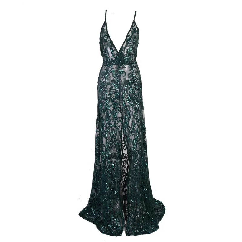 

Women Summer Dresses 2020 Sexy Vintage Elegant Party Night Sequined V Neck Long Dress