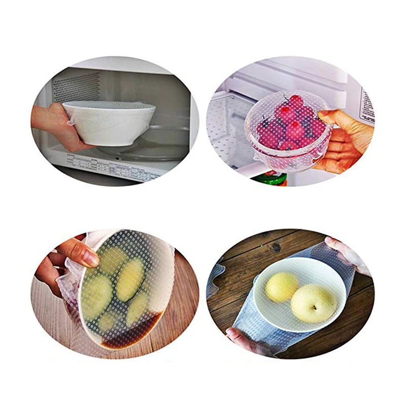 Кухонные силиконовые растягивающиеся крышки содержит 6 круглых и 4 мягких