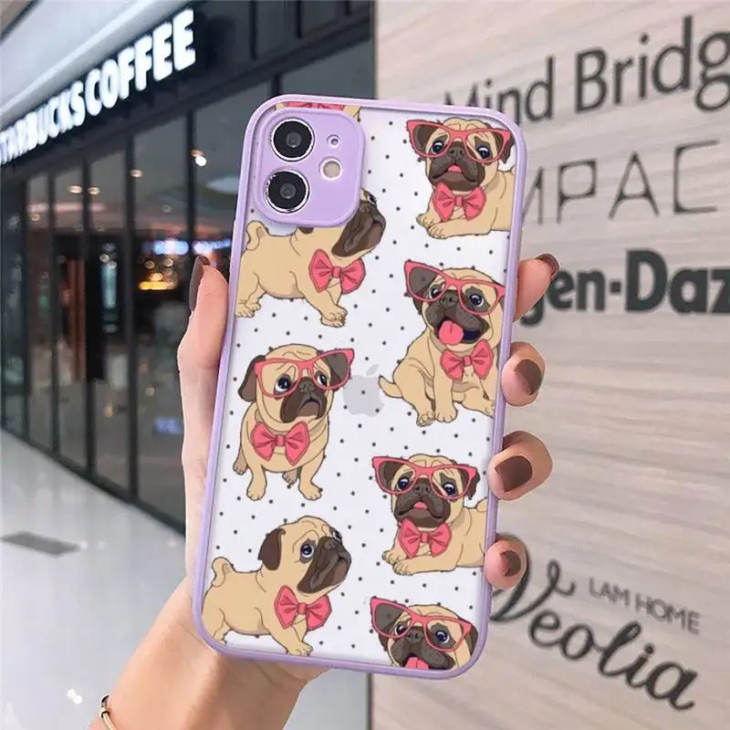 

cute Pug French Bulldog Phone Case matte transparent For iphone 7 8 11 12 plus mini x xs xr pro max cover