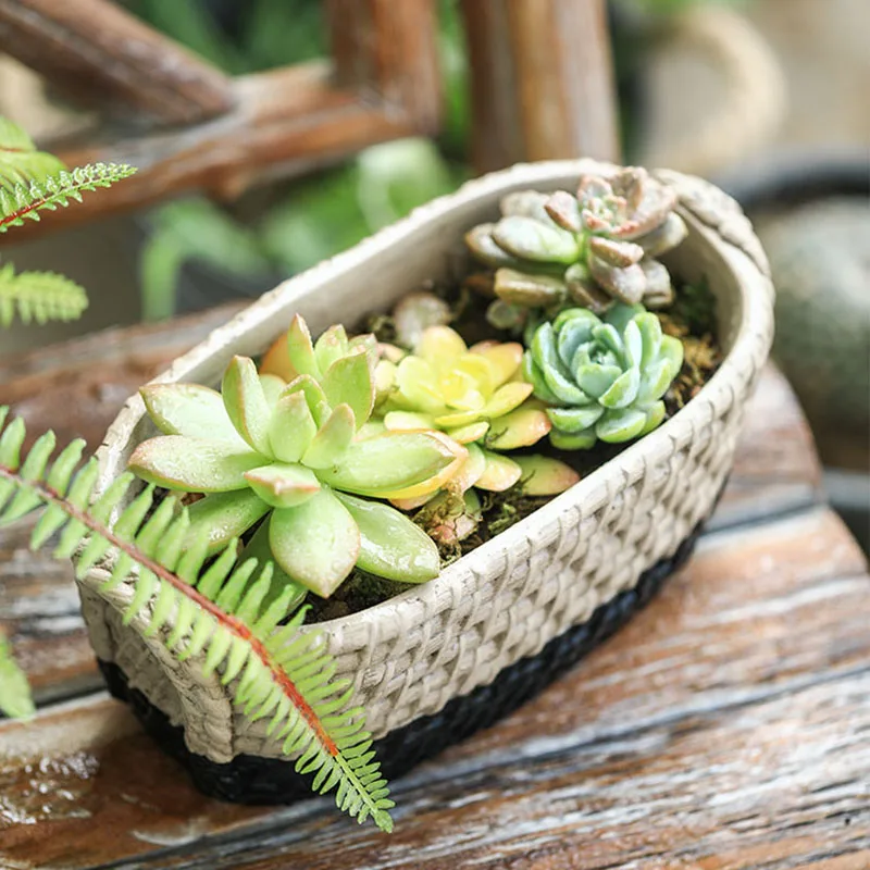 

Oval Cement Flowerpot Silicone Mold Wool Rope Pattern Concrete Planter Container Succulent Plants Pot DIY Home Decor Mould
