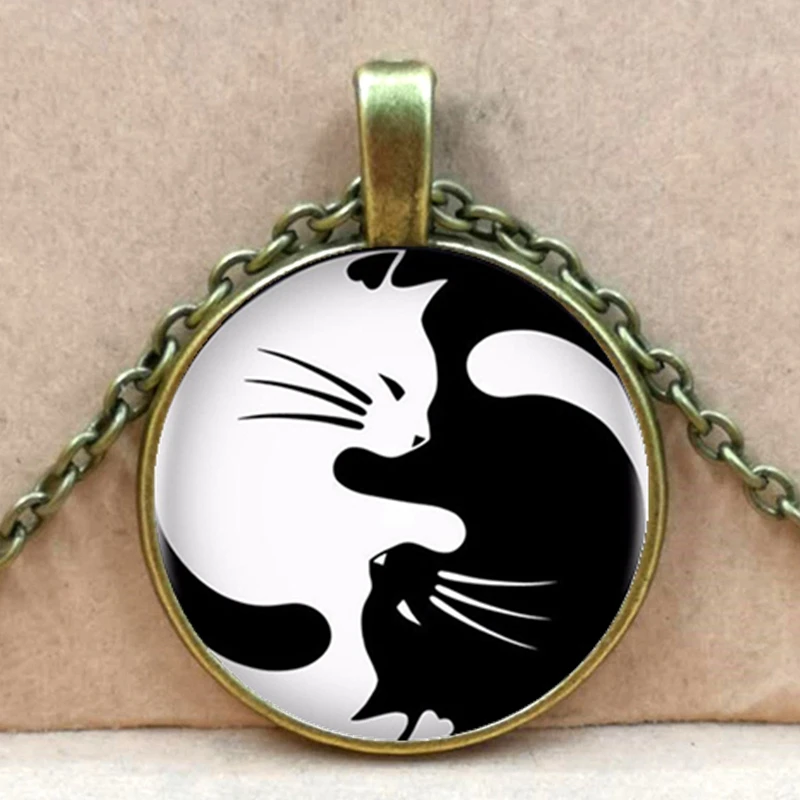 Heat! Винтажное ожерелье с подвеской кошка Инь Янь длинная цепь кабошоном