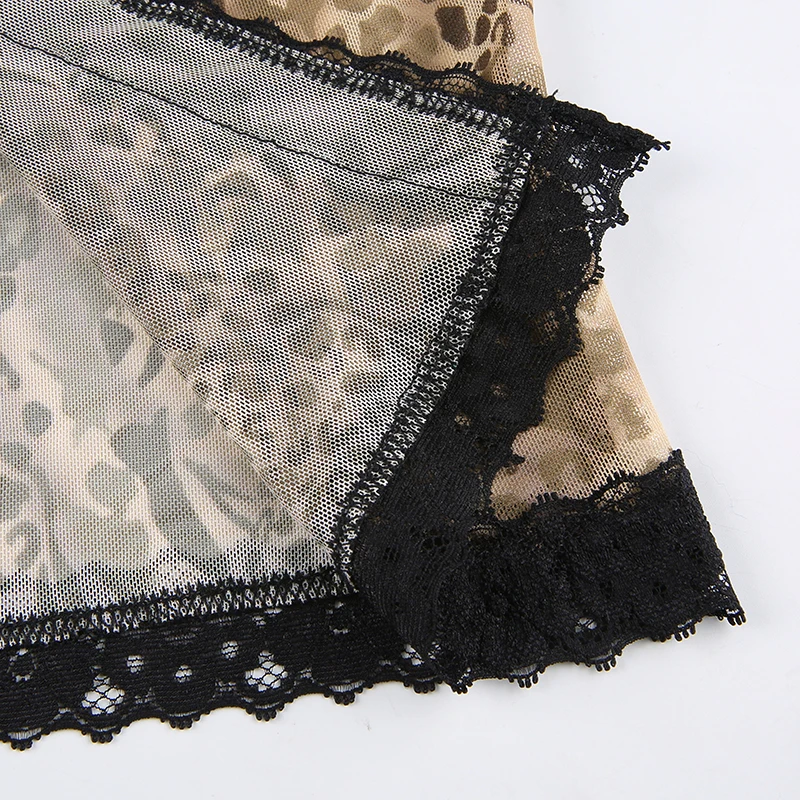 

Rockmore Leopard Lace Tank Tops Sexy Sleeveless Split Crop Top Tees Women Y2K Streetwear Korean Female Knitted Mini Vest Summer