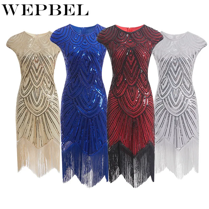 Женское винтажное платье WEPBEL Длинные вечерние платья с кисточками блестками