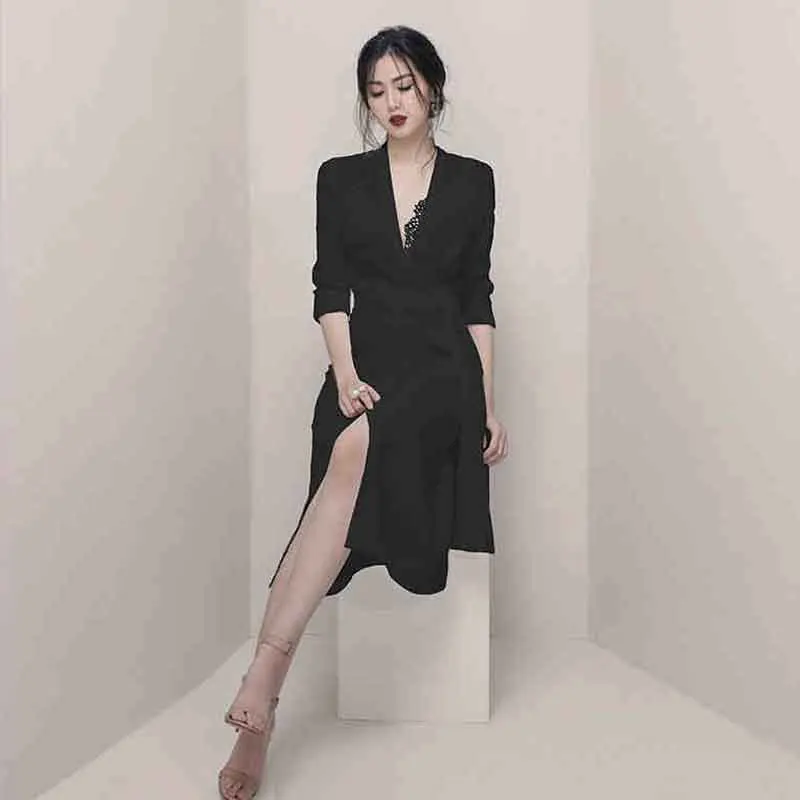 

2020 Designer Runway Bandage V-Neck Dress Women Elegant Party High Quality Office Lady Streetwear Fashion Casual Mature Dresses