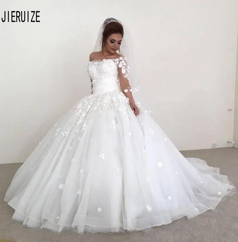 Элегантные свадебные платья JIERUIZE бальное платье с круглым вырезом и длинными