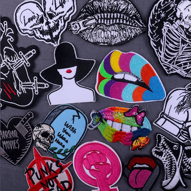 

Punk Embroidered Patches For Clothing Multcolors Lips Thermoadhesive Patch Iron On Patches For Clothes Applique Skull Badge DIY