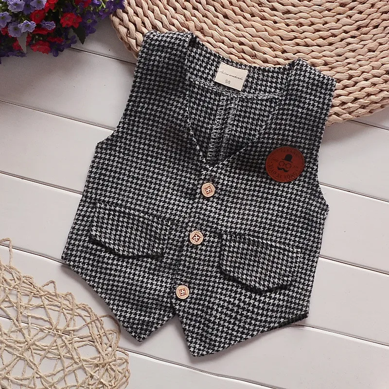 

Children Spring And Autumn Gentleman Suit 1-4 Years Toddler Boys Long-Sleeved Solid Color Shirt + Plaid Vest + Pants 3pcs