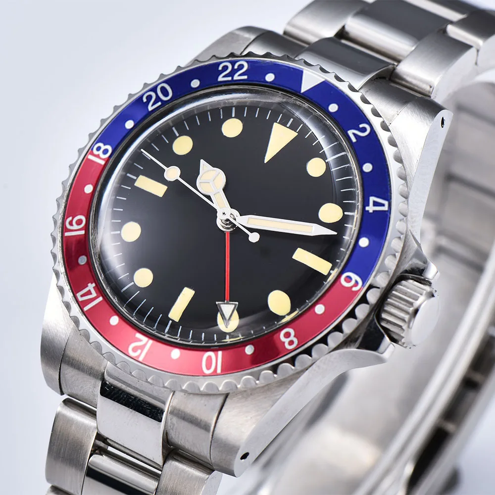 Роскошные мужские часы GMT автоматические 39 5 мм из нержавеющей стали чехол