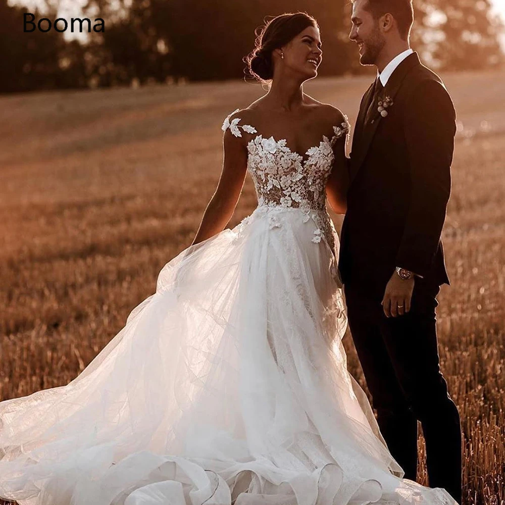 Простое кружевное свадебное платье с аппликацией вышитое бисером платья невесты