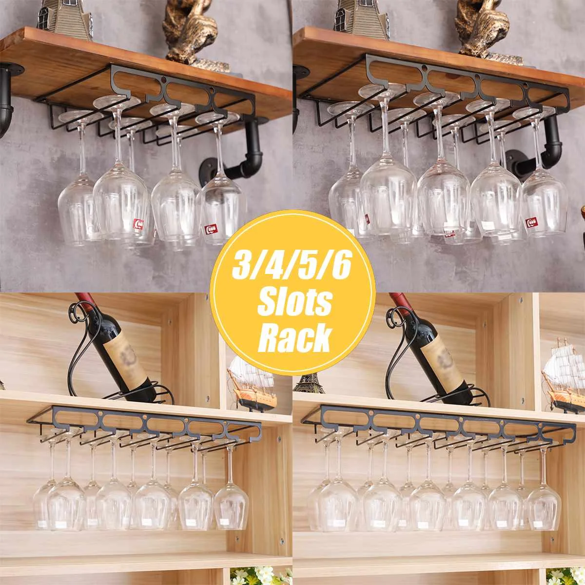 

High Quality Wine Glasses Holder Hanging Holder Iron Hanging Bar Hanger Wine Glasses Shelf Storage Durable Bar Organizer Rack