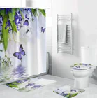 Высококачественная фиолетовая занавеска для душа с бабочками, набор ковриков для ванной, шторка с цветами для ванной, коврик с подставкой, крышка, ковер для туалета