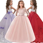 Рождественское кружевное платье с цветами для девочек Нарядный костюм принцессы элегантные длинные платья для выпускного вечера Детские платья для девочек, размер От 6 до 14 лет