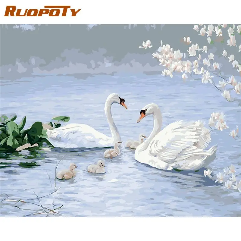 

RUOPOTY Frame Two White Goose DIY Painting By Numbers Modern Wall Art Hand Painted Acrylic Picture For Home Decor 40x50cm