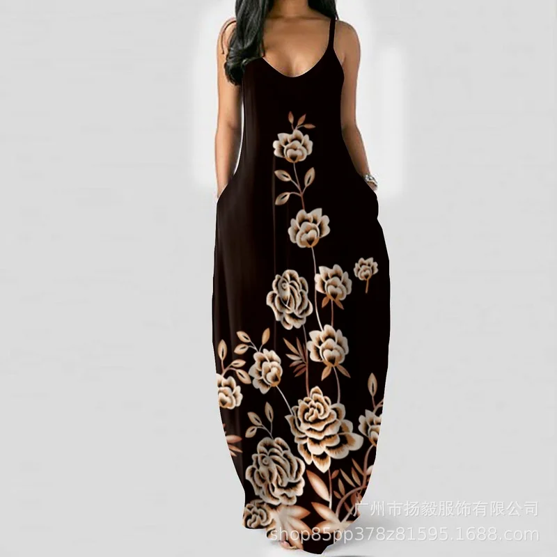 

Sling Skirt Women's Casual Spring and Summer Thin Section High Waist Bare Shoulder Loose Sexy Printed Sling Long Skirt Gothic