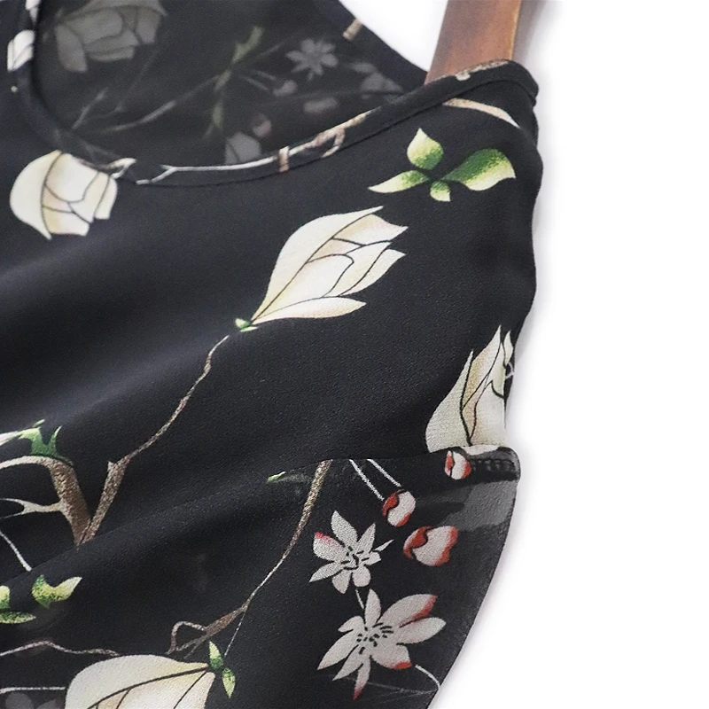 Черное шелковое платье из магнолии с рукавом средней длины большое Двухслойное