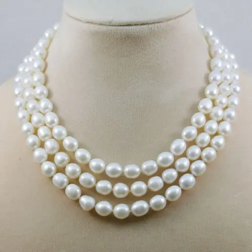 3 ряда 7 8 мм натуральные овальные из пресной воды белый черный жемчуг ожерелье 17