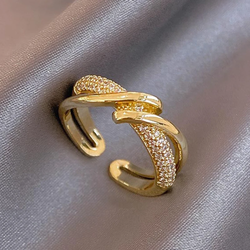 Женское золотое кольцо с фианитом Открытое в Корейском стиле ювелирное