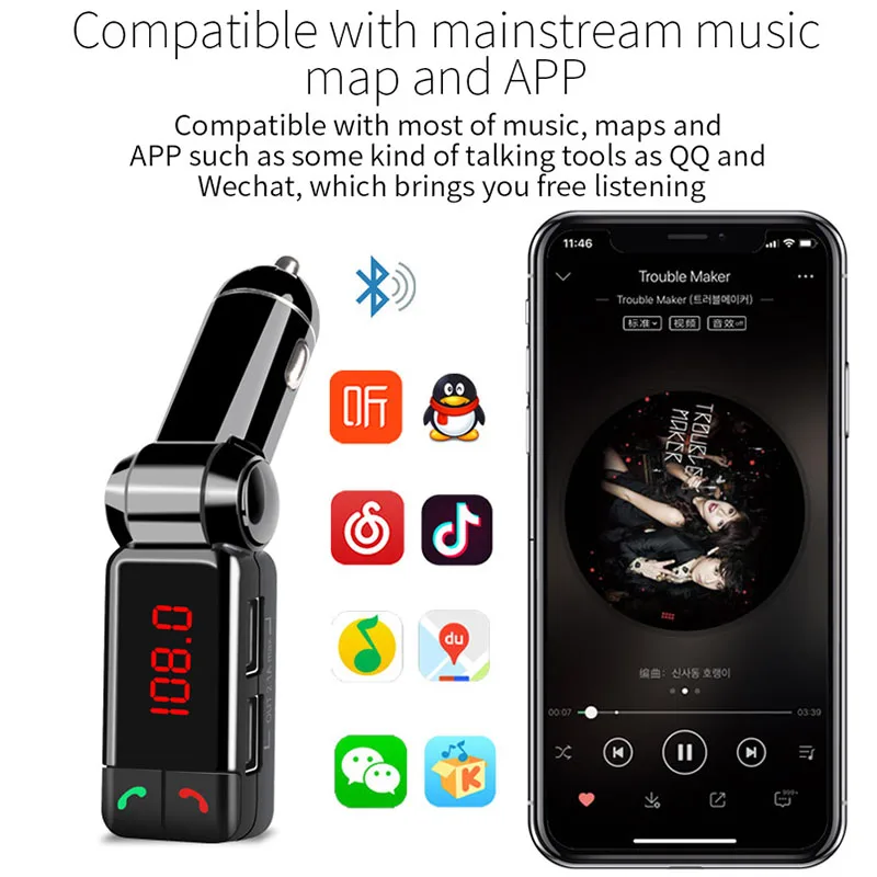 Fm-передатчик Bluetooth автомобильный комплект fm-передатчик громкая связь Aux mp3-плеер
