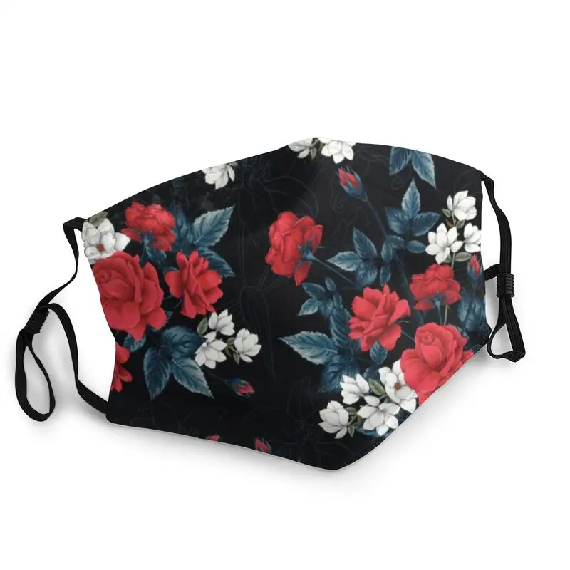 

Red Rose Flowers Pattern Mouth Face Mask Unisex Adult Dustproof Floral Mask Protection Breathable Respirator Muffle