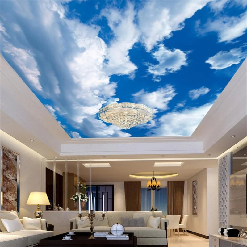 3d фотообои wellyu закаленные трехмерные с белыми облаками голубым небом потолочные