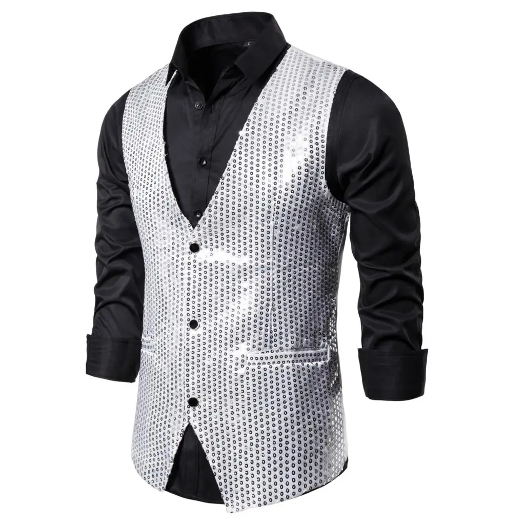 Shujin мужской жилет сценический костюм тонкая облегающая блестящая майка с