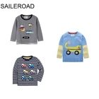 Оптовая продажа 3 шт., футболки SAILEROAD с длинным рукавом для мальчиков, хлопковая детская одежда с экскаватором и транспортным средством, осенние детские топы, одежда