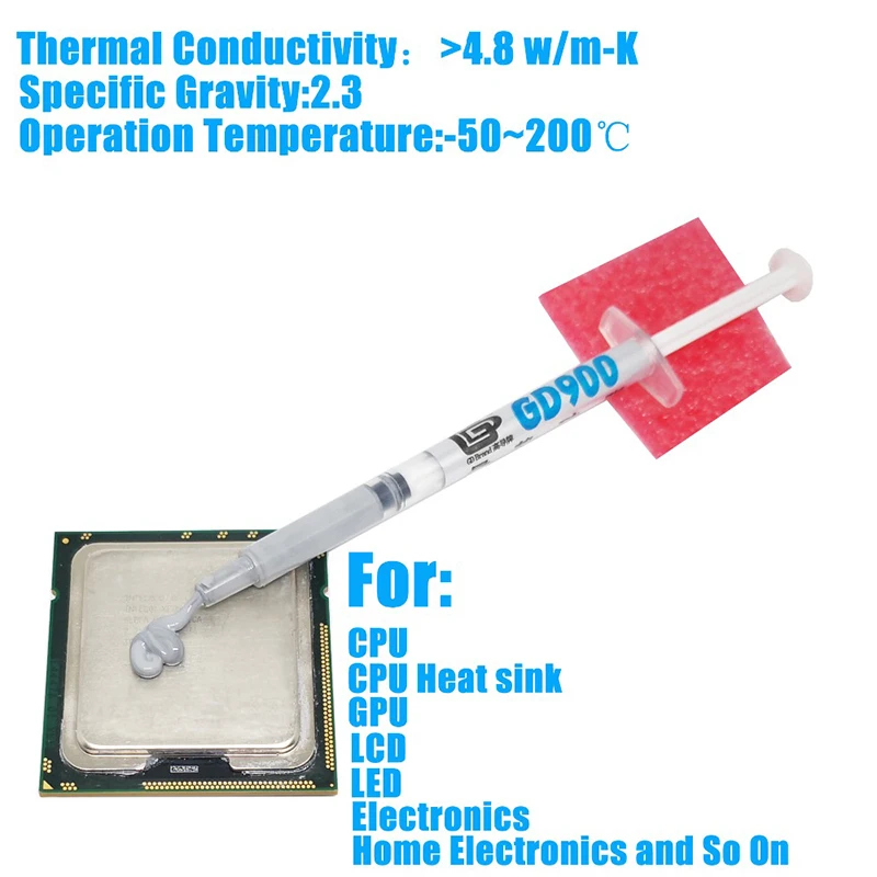 

1pcs GD900 CPU Cooler Thermal Grease Paste CPU VGA LED LCD Cooling Fan Heatsink