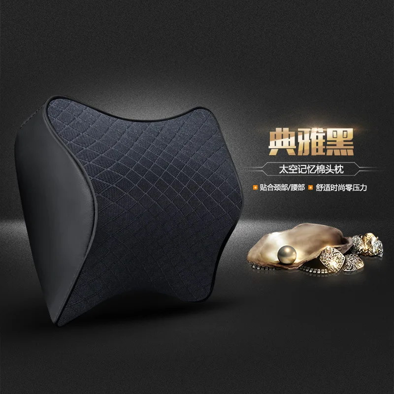 black neck pillow Автомобильная подушка, Автомобильная подушка для спины и поясницы, Комплект подушек для шеи, подголовник для автомобиля, подушка для спины из пены с эффектом памяти, хлопок, черный, красный - Название цвета: black neck pillow