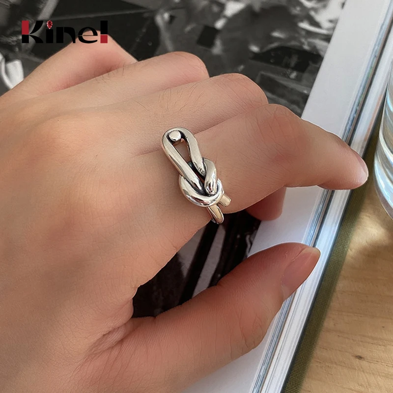 

Kinel Knot Ring 925 Sterling Silver Bijoux Fmme INS Vintage Punk Hiphop/Rock Party Real Sterling Silver Ring Fine Jewelry