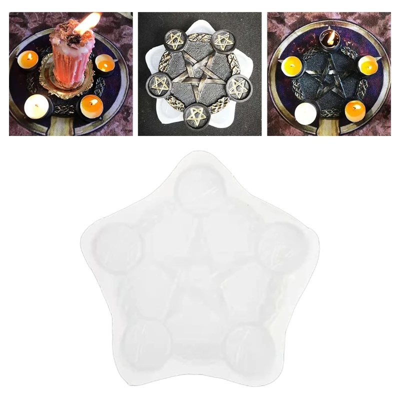 

Astrology Pentacle Altar Candle Holder Epoxy Resin Mold Divination Magic Plate Candlestick Silicone Mould DIY Ornament Cast Tool