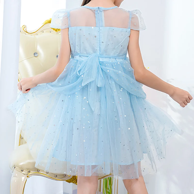 

Flower Girls Dresses Crystal Sequined Bow Short Embroidery Lace Tulle Ball Gown O-Neck Knee-Length Kid Party Princess Skirt F036