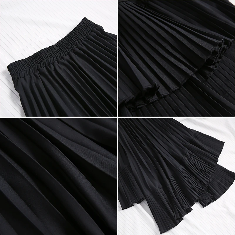 Длинная Плиссированная юбка асимметричного покроя однотонная трапециевидная до