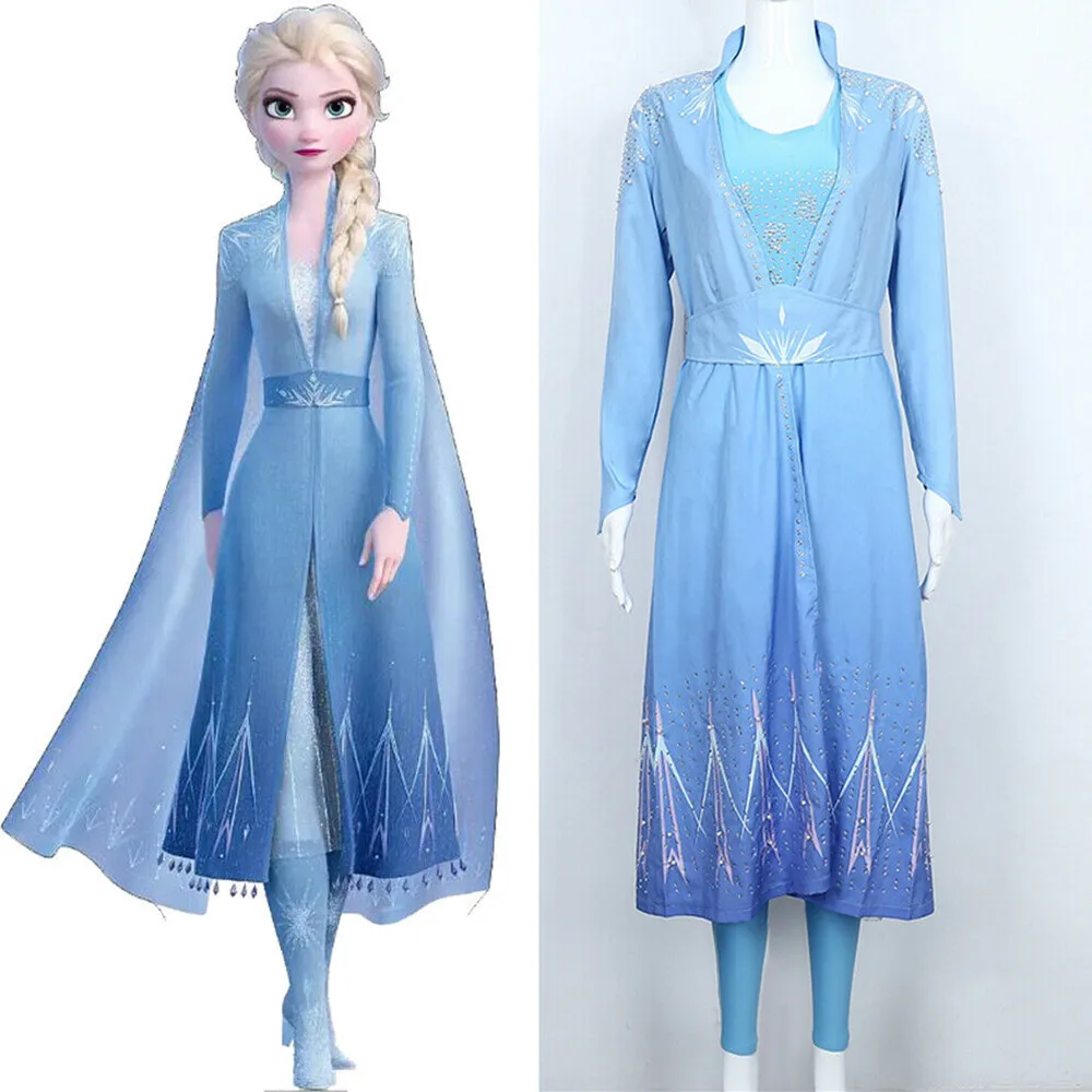 Movie Queen Elsa Princess Cosplay Costumes Blue Snow Outfit Dress