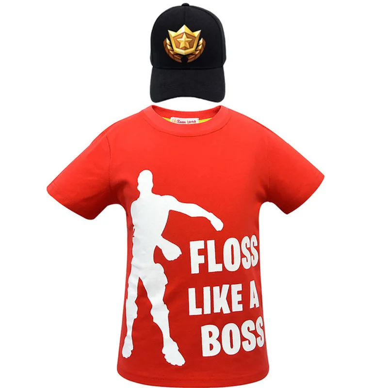 Летняя футболка для мальчиков с надписью «FLOSS LIKE A BOSS»+ Кепка, топы с героями мультфильмов «Superhero Venom Fortress», ночной головной убор, футболки для больших детей, хлопковая одежда