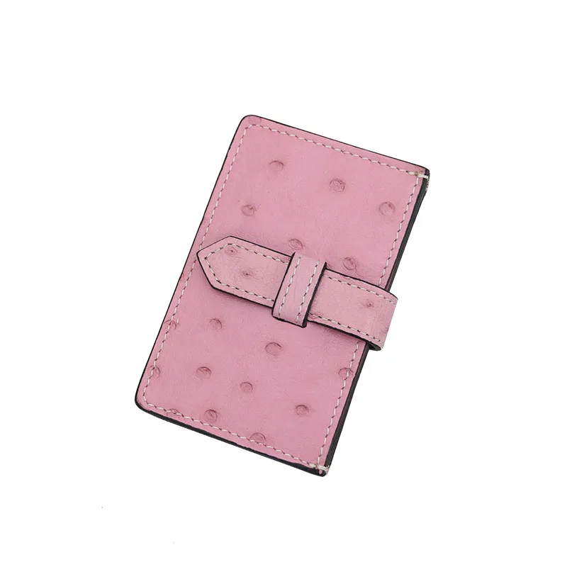 pink Роскошная натуральная кожа страуса аккордеон держатель для карт мульти карманы визитная карточка кожаный Страус держатель для кредитных карт - Цвет: pink