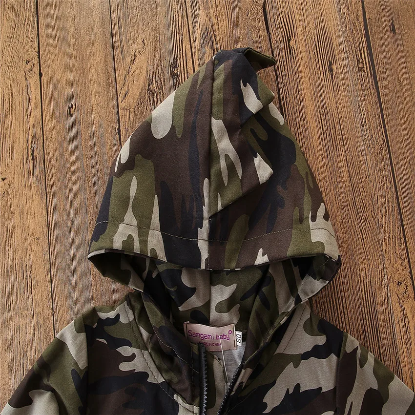

Autumn Winter Casual Kid Boys Camouflage Printed Dinosaur Kids Long Coats Hooded Zipper Children Outwear Clothing 12M-6T