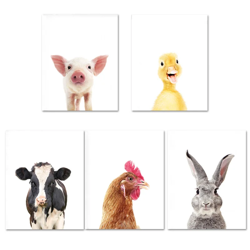 Постеры с животными из кроличьей коровы и свиньи настенная живопись на холсте