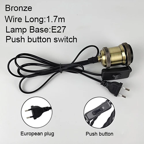 Bronze Button Подвеска в виде вилки лампа винтажная база E27 1,7 м с переключателем гнездо держатель лампы подвесная осветительная арматура EU/US/AU/UK вилка затемнения - Цвет корпуса: Bronze Button