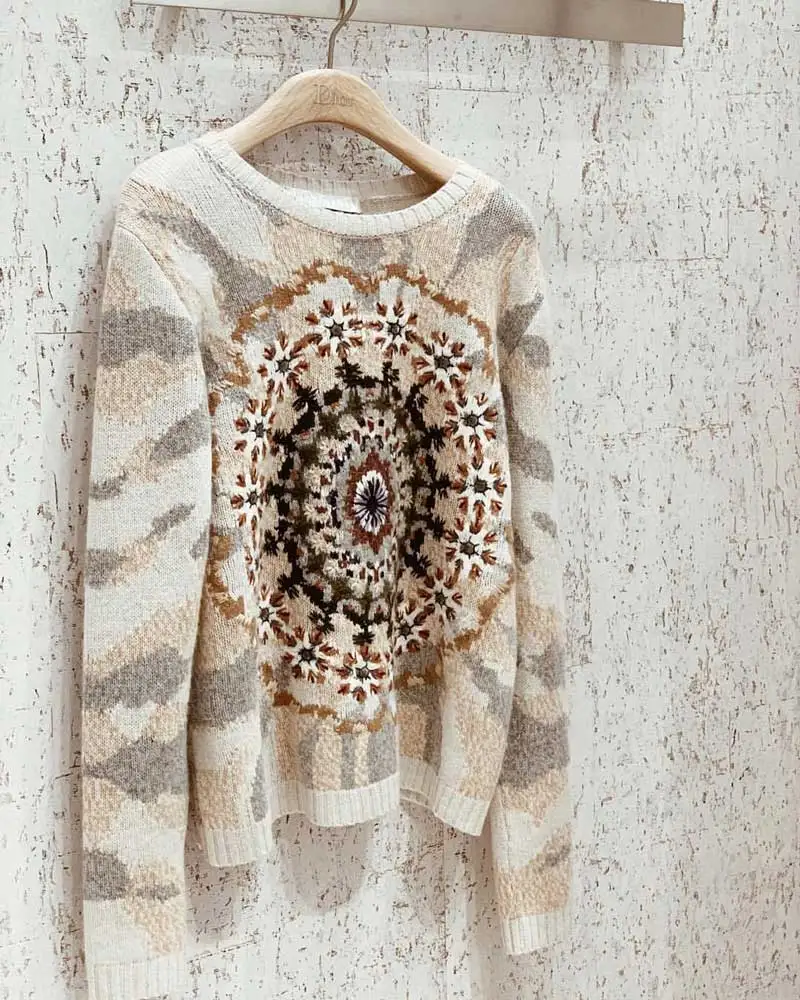 Boho Inspired Embroidered Sweater women Beige crew neck long sleeve pullover autumn winter warm jumper 2019 fashion new tops | Женская