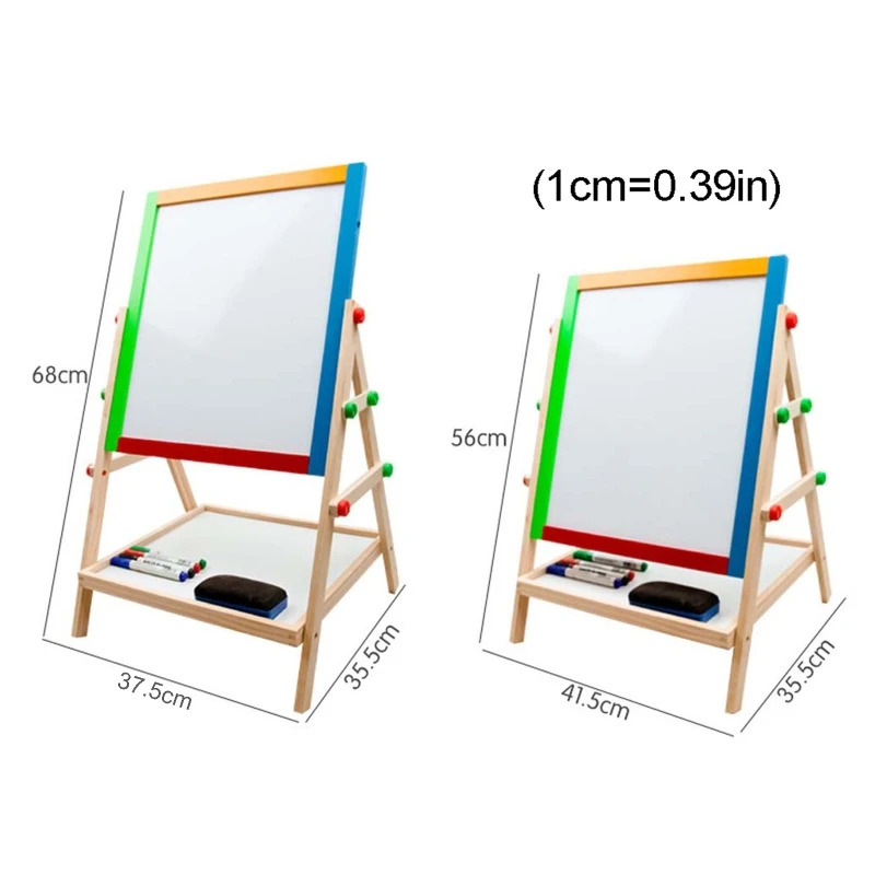 

Kids Wooden Art Easel Dual Sided Height Adjustable Painting Blackboard for Toddlers Children