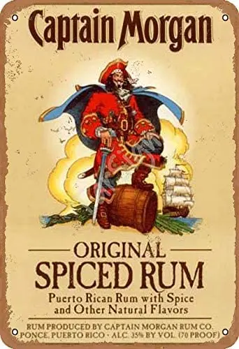Табличка Captain Morgan Original Spiced Rum Vintage Tin Sign Logo 12 8 inches Advertising Eye-Catching Wall Decoration