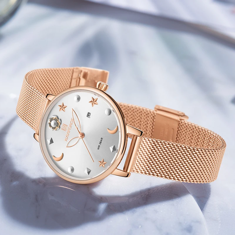 Часы наручные NAVIFORCE женские Роскошные водонепроницаемые модные креативные с