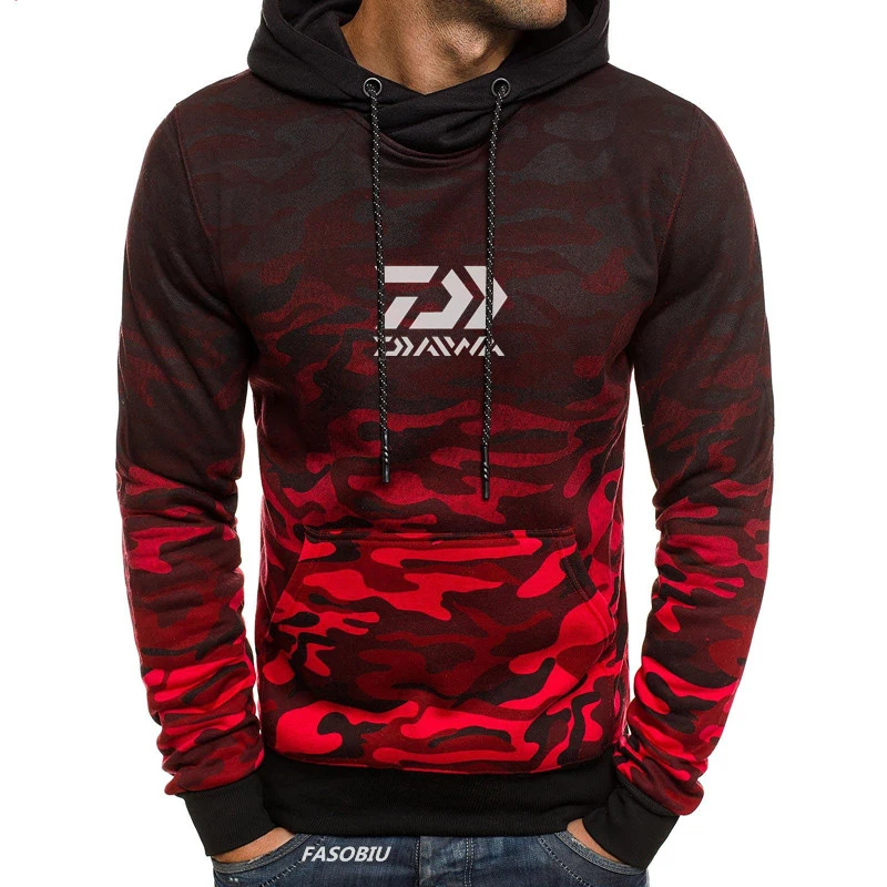 

2021 DAIWA Camouflage Fishing Hoodies Outdoor Sweatshirt With Cap Loose Fleece Warm Jacket Men Fishing Clothing With Hood