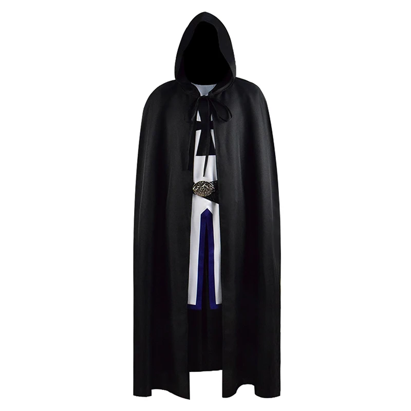 

Cossky Medieval Knight Cosplay Costume Men Battle Suit White Gown Black Cloak Halloween Party Costume