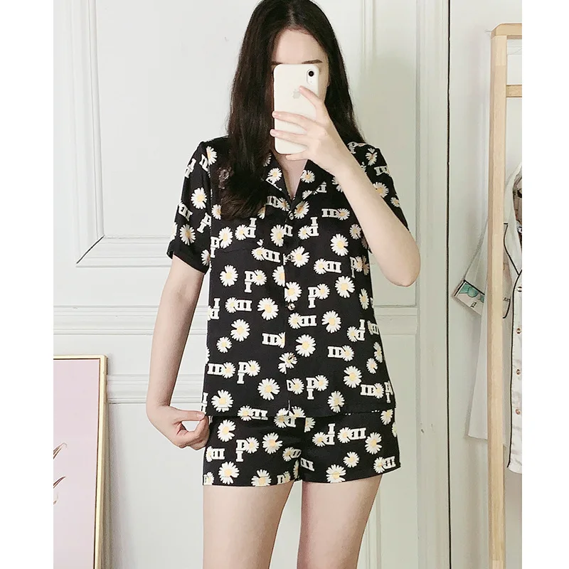 

Pajamas Women Summer Fashion Cute Little Daisy Pajamas Thin Short-Sleeved Home Service Suit Loungewear Home Clothes Sleepwear