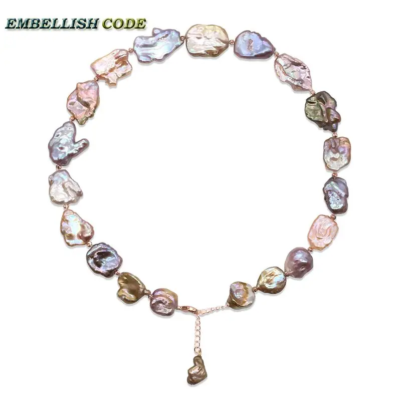 High Class Decor Good Lustrous Pearl Necklace Keshi Irregular Square Baroque Style Peach Golden Mixed Freshwater Fine Jewelry | Украшения и