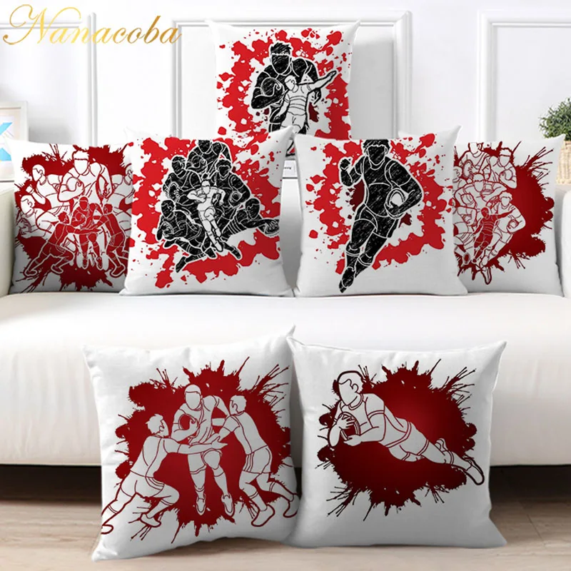 

45x45cm Decorative Pillow Case Double Side Printed Cartoon Sport Rugby White Throw Pillowcase Home Decor Square Cushion Cover